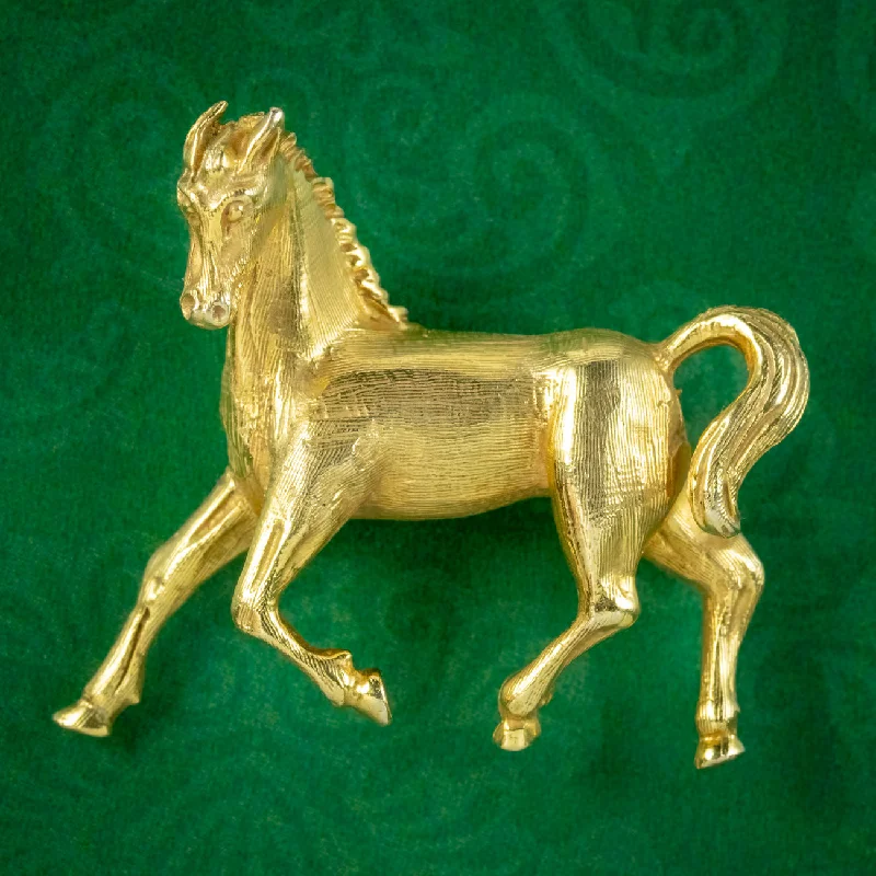 Quartz accent brooch-Vintage Horse Brooch 9ct Gold Dated 1989