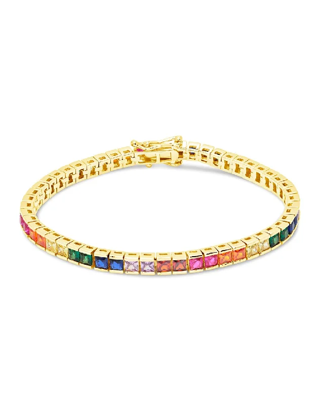 Bead-twisted bangles-Rainbow Channel Set CZ Tennis Bracelet