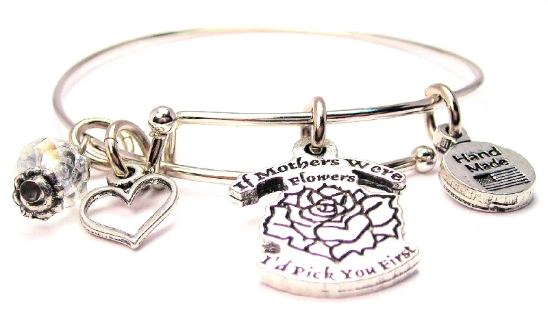 Raven feather bangles-If Mothers Were Flowers I'd Pick You First Expandable Bangle Bracelet