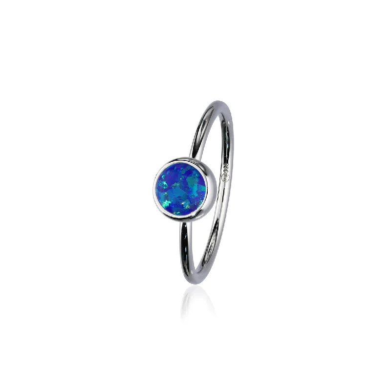 Surf inlay rings-Indie Silver Stone Ring Dark Blue Opal Flake FSR 4