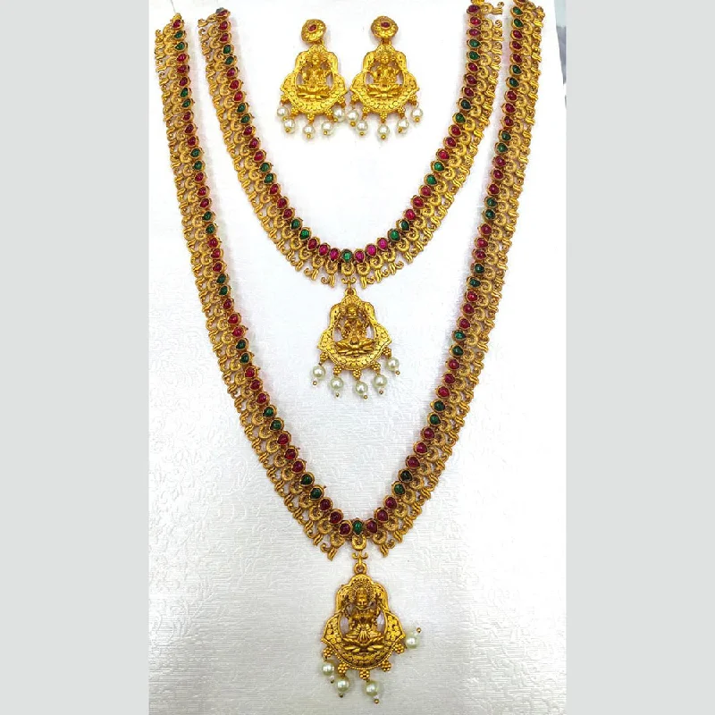 Topaz necklaces-Manisha Jewellery Gold Plated Double Traditional Necklace Set