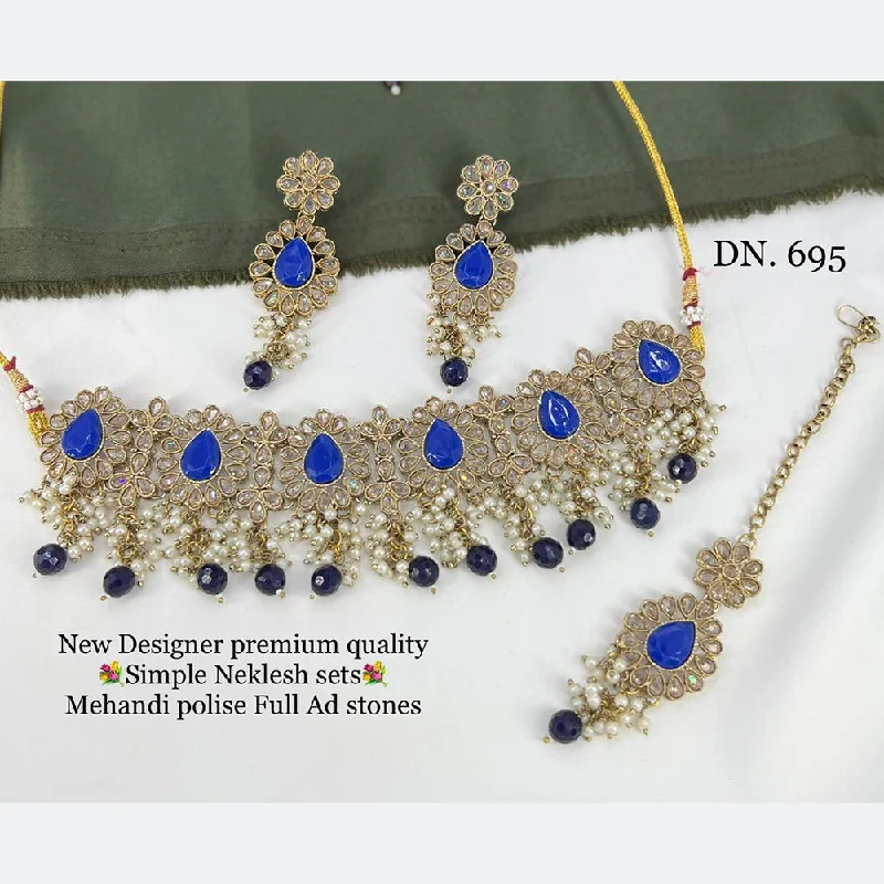 Elastic bead necklaces-Manisha Jewellery Mehandi Polish AD Stone Necklace Set