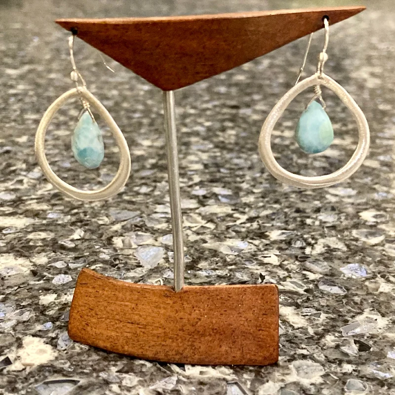 Trekker charm earrings-Framed Larimar Teardrop Earrings