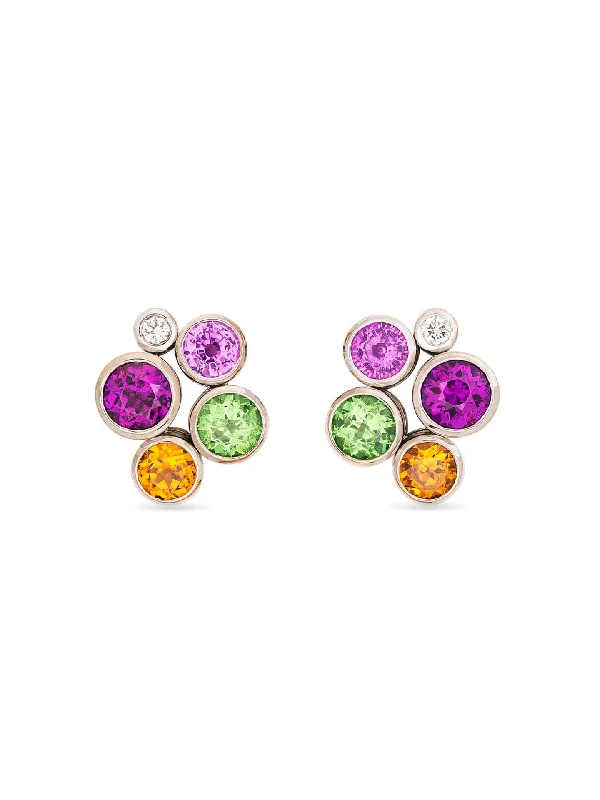 Oval studs earrings-Raindance White Gold Rainbow Watercolour Earrings