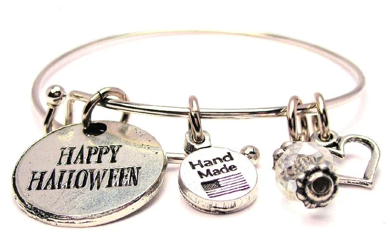 Curved gem bangles-Happy Halloween Circle Bangle Bracelet