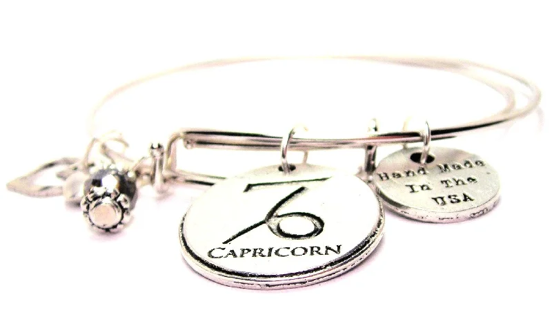 Glossy cuff bangles-Capricorn Circle Expandable Bangle Bracelet Set