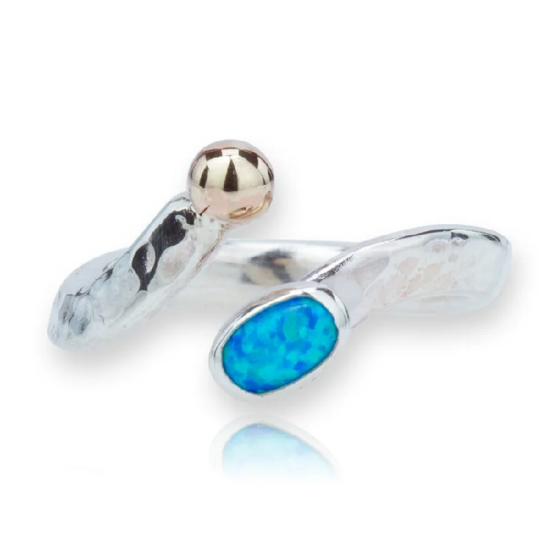 Topaz gem rings-Lavan Gold and Silver Blue Opal Bead Ring