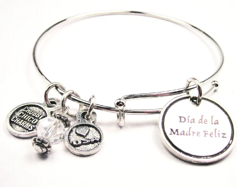 Wide chain bangles-Dia De La Madre Feliz Happy Mother's Day Expandable Bangle Bracelet