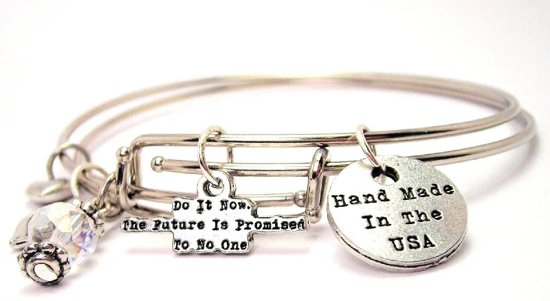 Spinel stone bangles-Do It Now The Future Is Promised To No One Expandable Bangle Bracelet Set