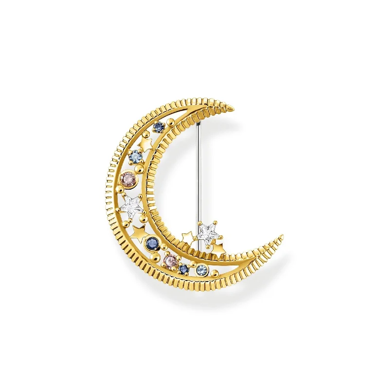 Topaz stone brooch-THOMAS SABO Brooch crescent moon with coloured stones gold