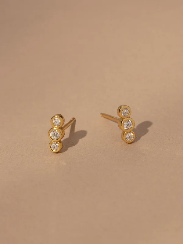 Sleek dangle earrings-Triple Diamond Vermeil Stud Earrings