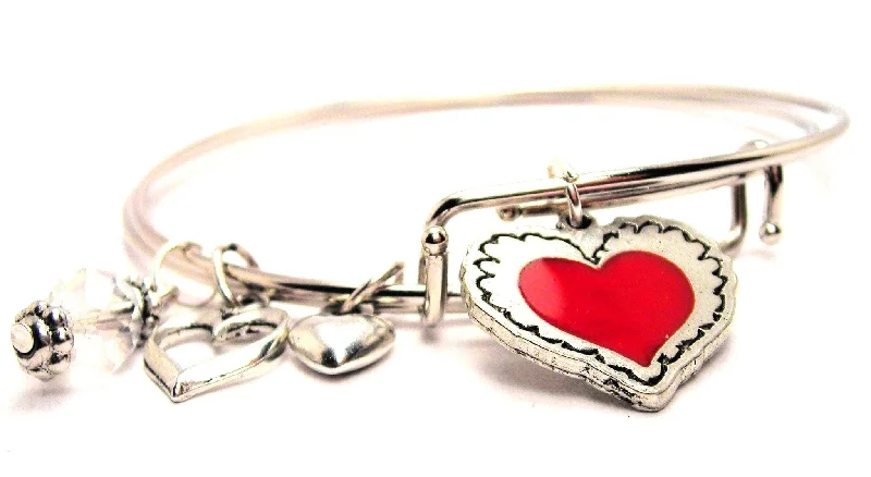 Fox charm bangles-Handpainted Scribble Heart Red Expandable Bangle Bracelet Set