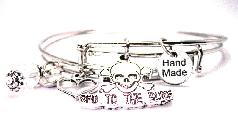 Sleek form bangles-Bad To The Bone Male Skull Expandable Bangle Bracelet Set