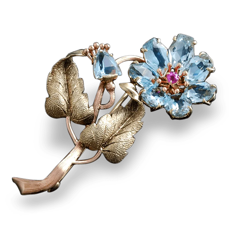 Woven charm brooch-Floral Aquamarine Brooch