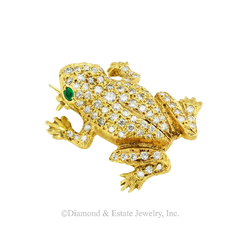 High gloss brooch-Austrian Diamond Emerald Gold Frog Brooch