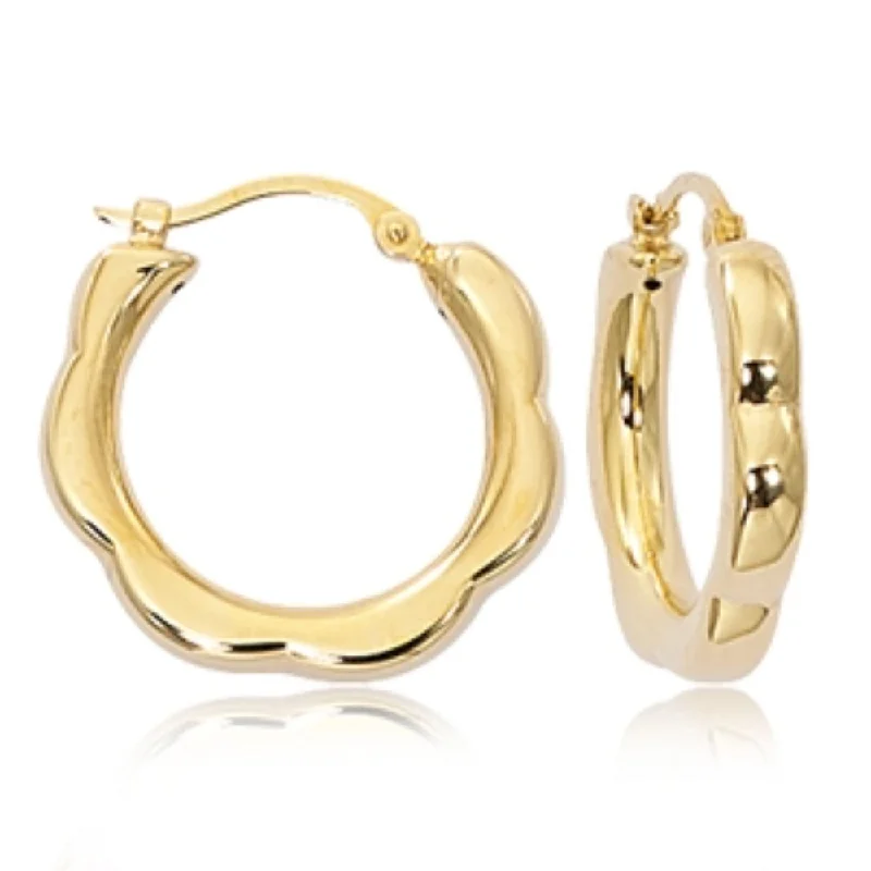 Pure stud earrings-14k Gold Scalloped Hoop Earrings