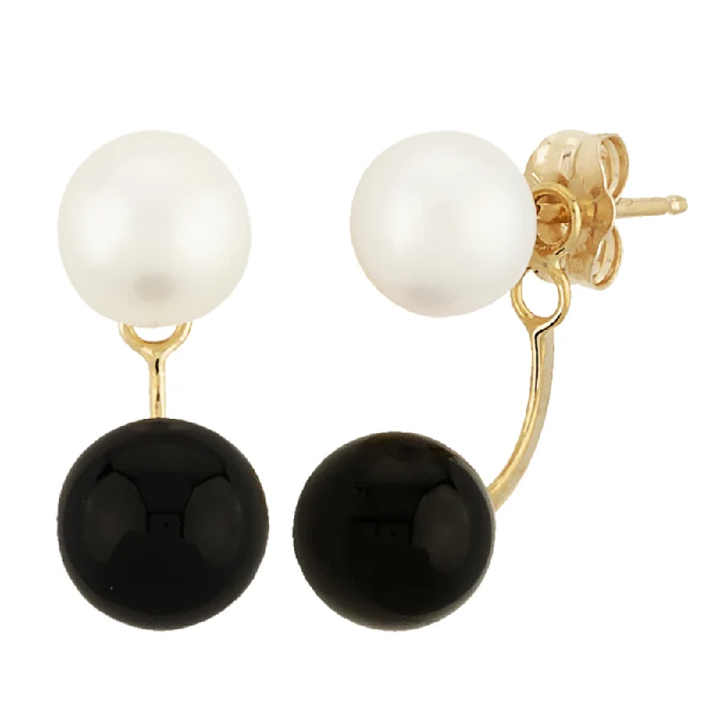 Bold hoop earrings-14k Pearl and Onyx Drop Earrings