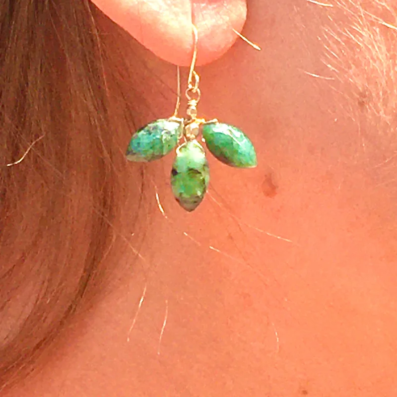 Sleek gem earrings-Marquis Flower Emerald Earrings