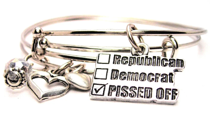 Reed braid bangles-Republican Democrat Pissed Off Expandable Bangle Bracelet Set