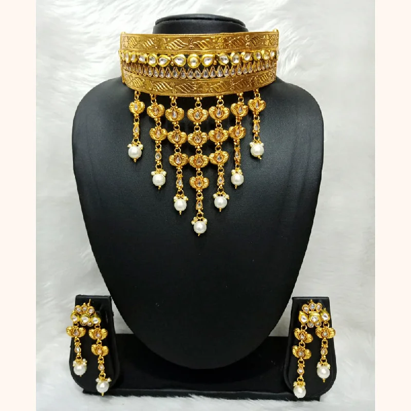 Engraved name necklaces-Manisha Jewellery Kundan Stone Gold Plated Choker Necklace Set