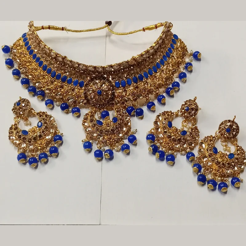 Mist bead necklaces-Kumavat Jewels Gold Plated Kundan Stone And Beads Traditional Choker Necklace Set with Maang Tikka