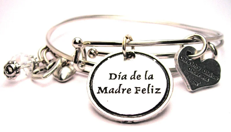 Matte cuff bangles-Dia De La Madre Feliz Happy Mothers Day Expandable Bangle Bracelet Set