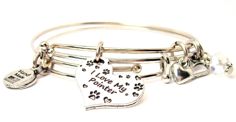 Shiny bead bangles-I Love My Pointer Heart Expandable Bangle Bracelet Set