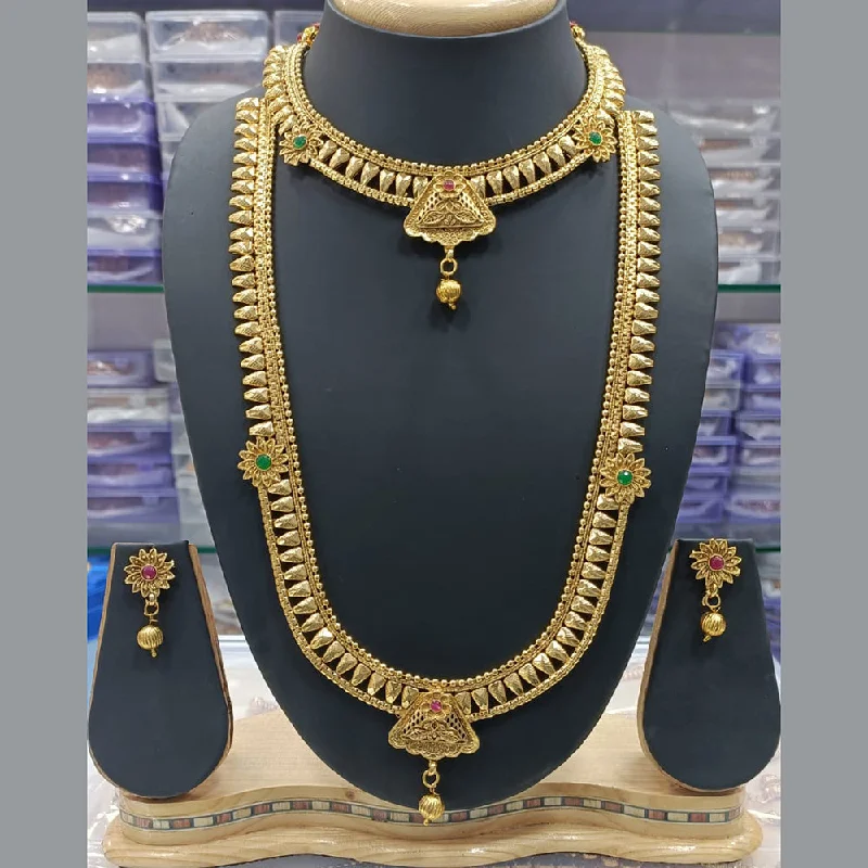 Thin yarn necklaces-Manisha Jewellery Gold Plated Pota Stone Double Necklace Set