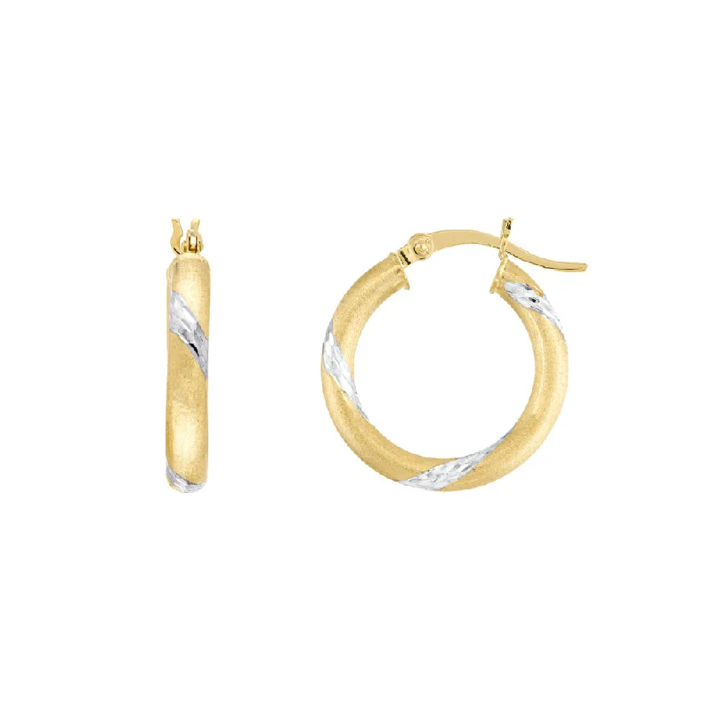 Layered tier earrings-14k Gold Two Tone Diamond-Cut Hoop Earrings