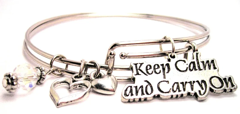 Bead row bangles-Keep Calm And Carry On Expandable Bangle Bracelet Set