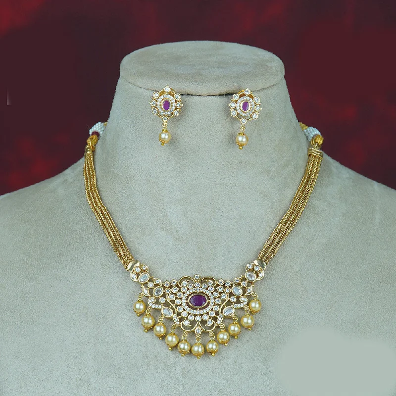 Citrine necklaces-Diksha Collection Gold Plated Austrian Stone Necklace Set