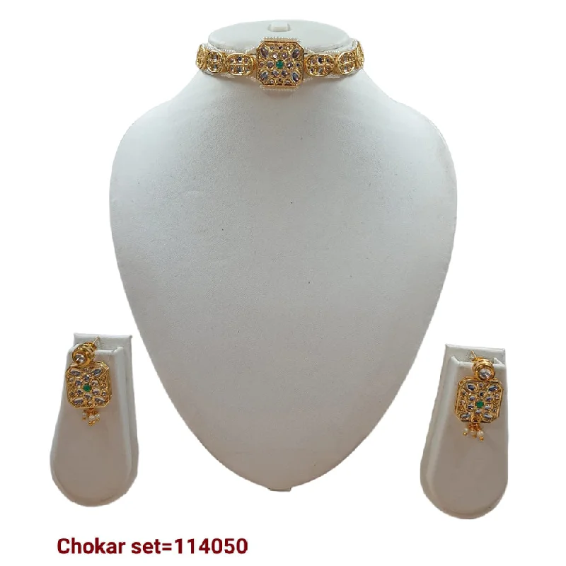 Polished gold necklaces-Padmawati Bangles Kundan Stone Gold Plated Necklace Set