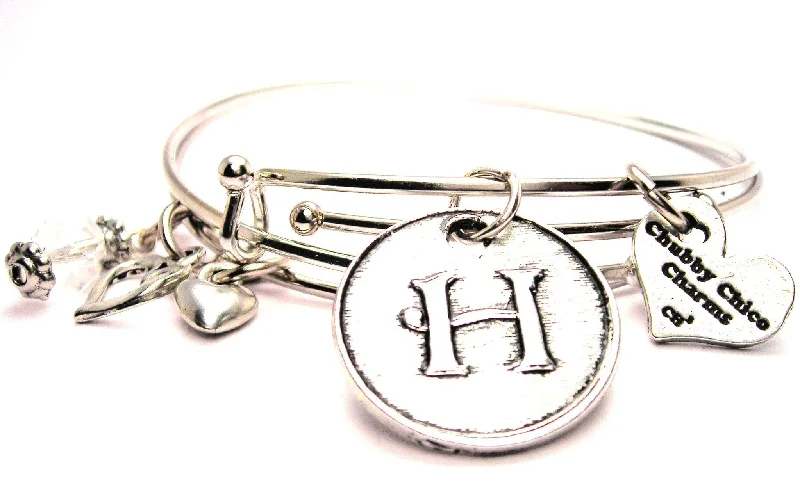 Moon motif bangles-Initial H Circle Expandable Bangle Bracelet Set