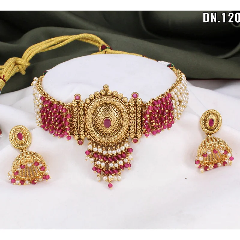 Matte gloss necklaces-Manisha Jewellery Gold Plated Pota Stone Choker Necklace Set