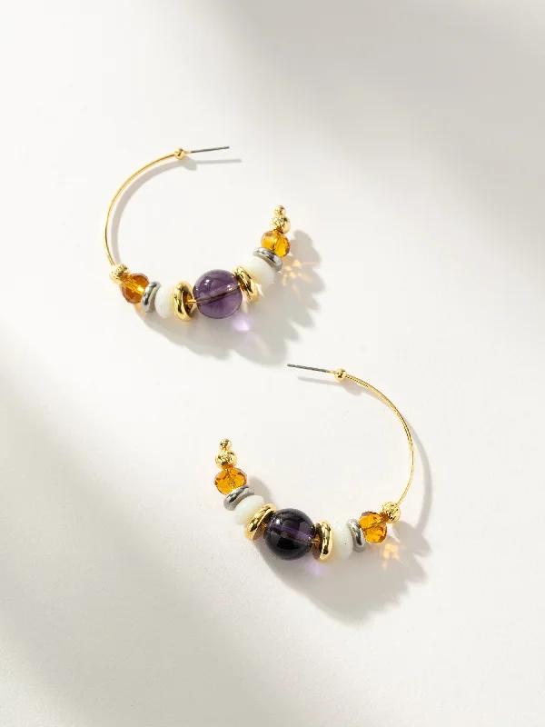 Two-tone earrings-Vintage Bead Hoop Earrings