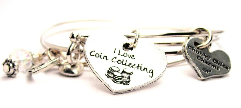 Light clay bangles-I Love Coin Collecting Expandable Bangle Bracelet Set