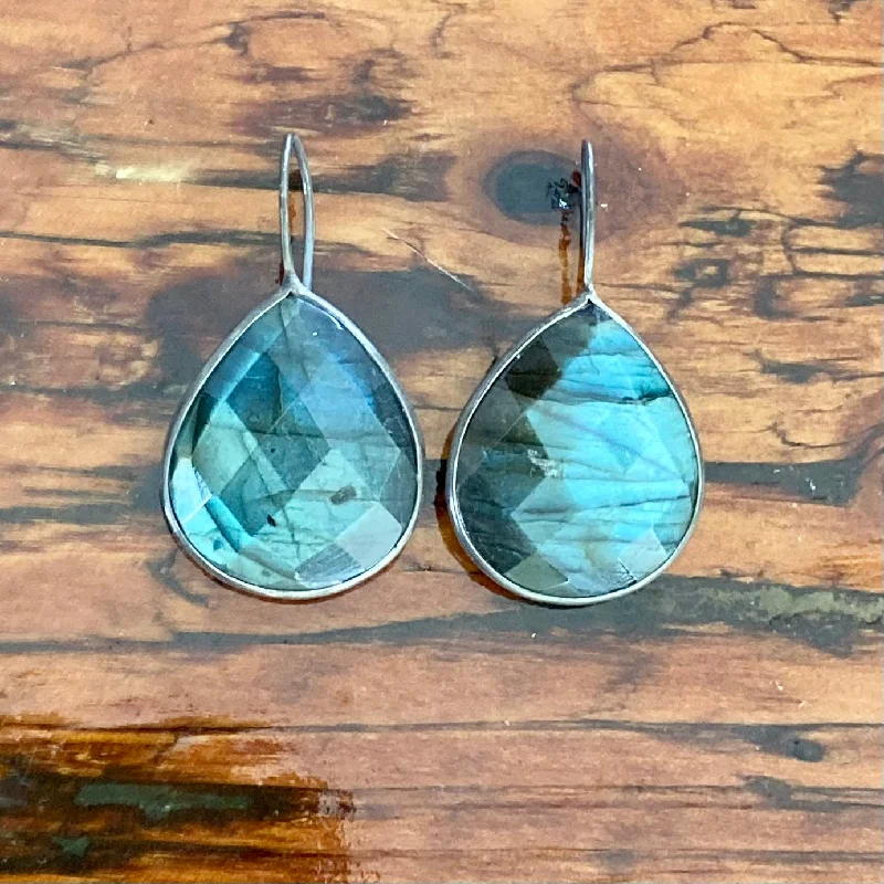 Bold hoop earrings-Faceted Teardrop Labradorite Earrings