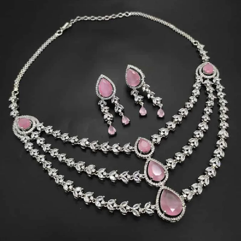 Galaxy charm necklaces-Manisha Jewellery Silver Plated AD Necklace Set