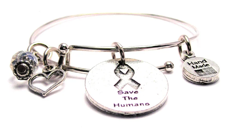 Luxe diamond bangles-Save The Humans Awareness Ribbon Expandable Bangle Bracelet