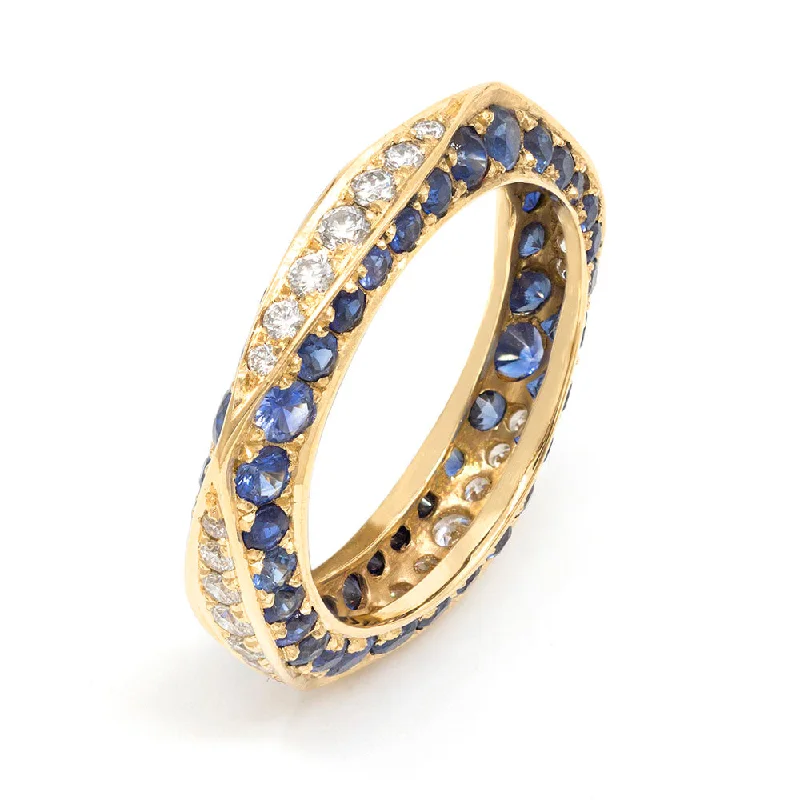 Bead trim rings-Sapphire & Diamond Keshet Ring in Yellow Gold