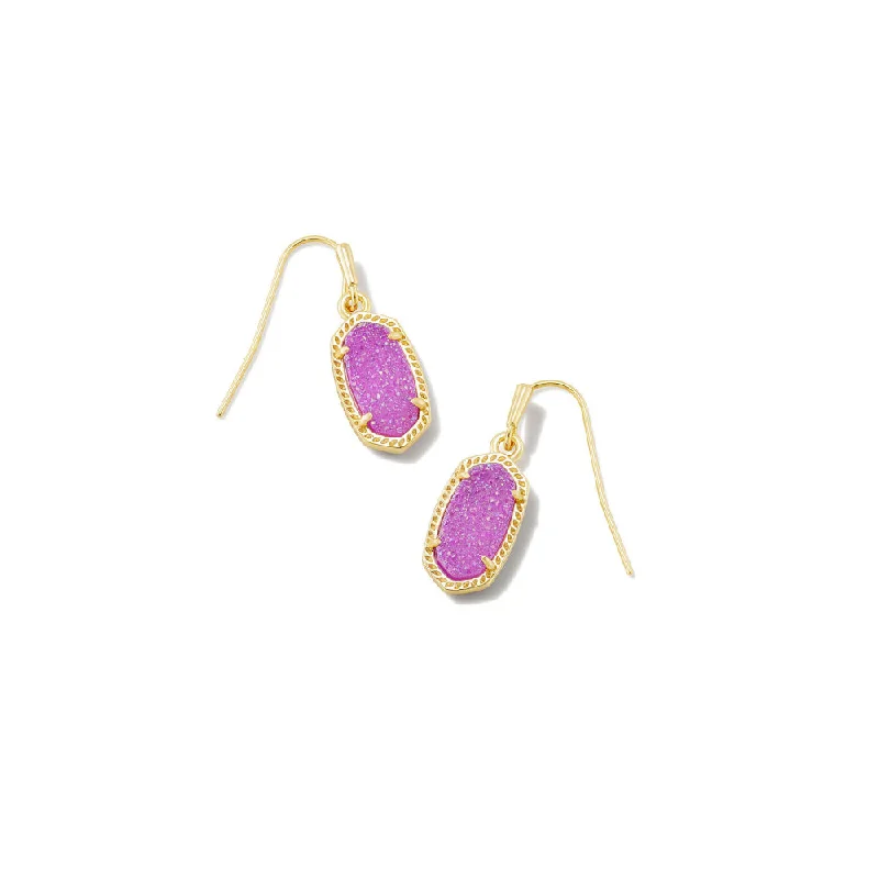 Ruby gem earrings-Kendra Scott Lee Gold Drop Earrings in Mulberry Drusy