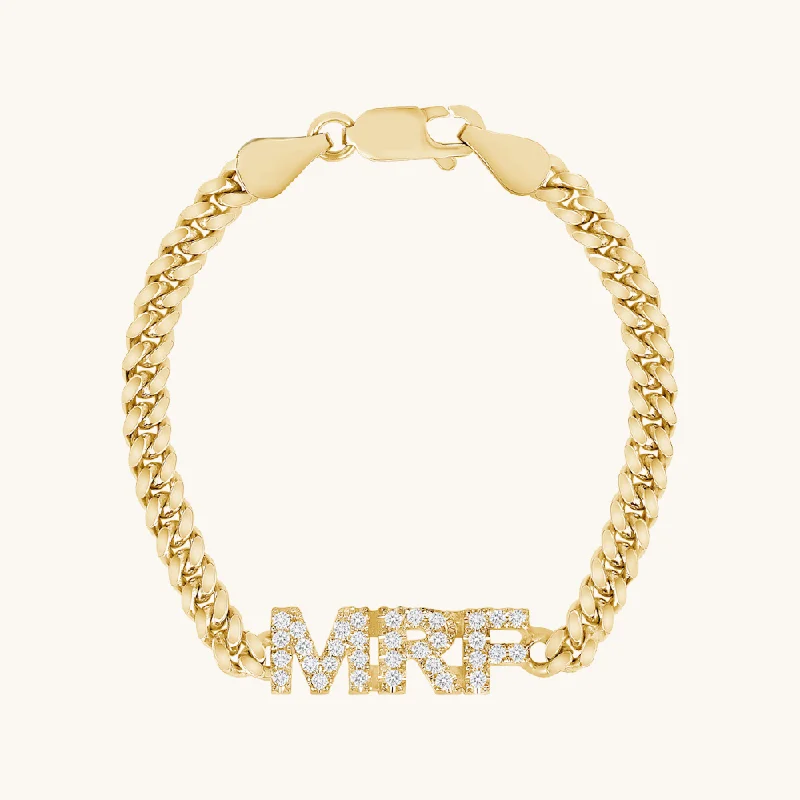 Pink gold bangles-Diamond Initial Cuban Chain Bracelet