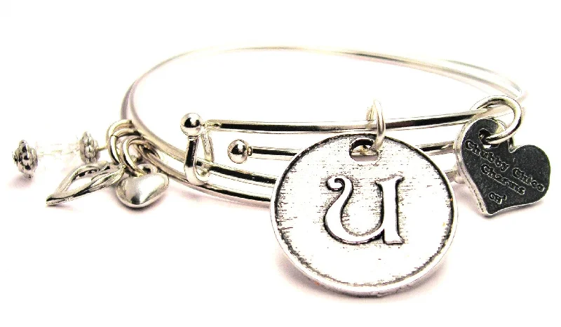 Woven cord bangles-Initial U Circle Expandable Bangle Bracelet Set