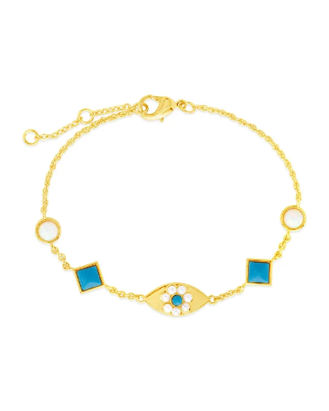 Spirit charm bangles-Varuna Turquoise Evil Eye & Pearl Charm Bracelet