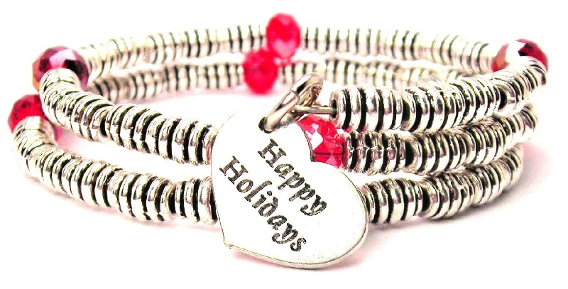 Alloy metal bangles-Happy Holidays Accent Heart Curly Coil Wrap Style Bangle Bracelet