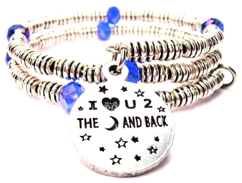 Elastic cord bangles-I Love U 2 The Moon And Back Curly Coil Wrap Style Bangle Bracelet