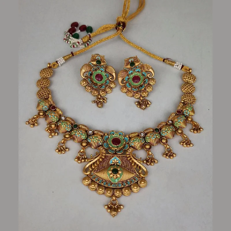 Bead braid necklaces-Manisha Jewellery Gold Plated Pota Stone Meenakari Necklace Set