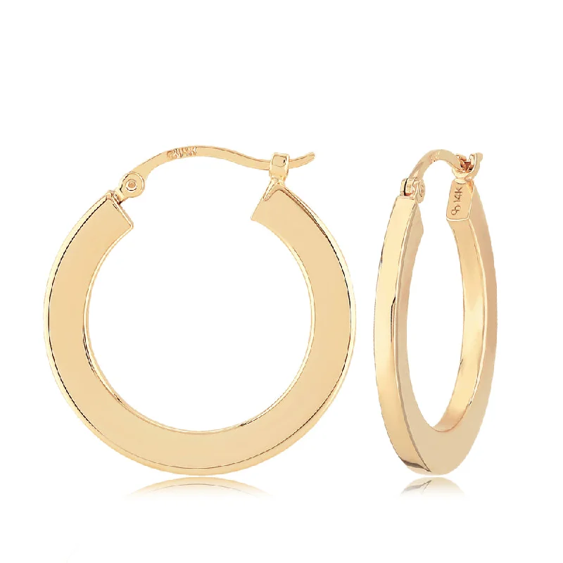 Thin pearl earrings-14k Gold Flat Hoop Earrings