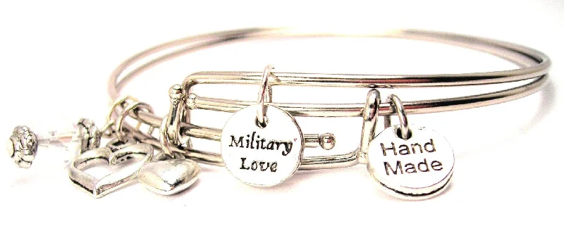 Drape-style bangles-Military Love Small Circle Expandable Bangle Bracelet Set