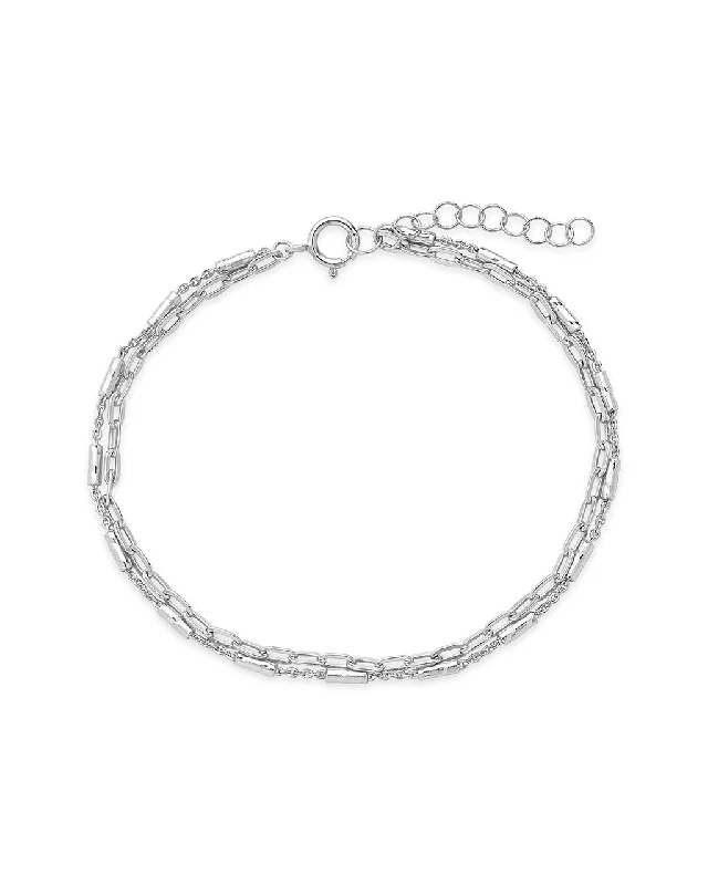 Whimsical bangles-Sterling Silver Delicate 2 Layer Chain Bracelet